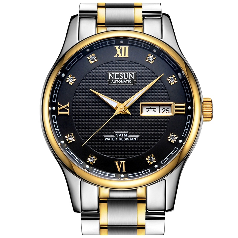 正品尼尚(NESUN)手表男士全自动机械表 男表精钢休闲时尚日历夜光防水简约商务腕表9121