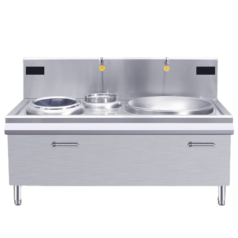 德玛仕DEMASHI大功率商用电磁炉大锅灶台学校食堂HW-DXC1530-01双头单尾大小炒15kw+30kw(201)