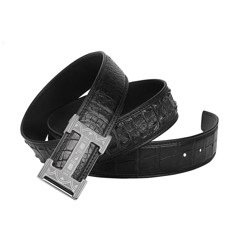 鳄鱼皮男士皮带男式皮带鳄鱼皮平滑扣男士裤带男式裤带鳄鱼皮男士裤腰带鳄鱼皮男式裤腰带PD181232-1Y银色