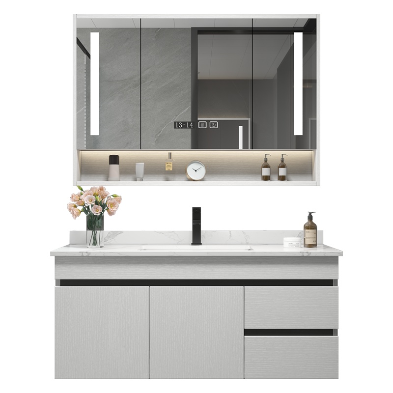 爱家生活 北欧实木浴室柜组合简约轻奢卫生间洗脸洗手盆洗漱台智能卫浴镜柜升级智能款 送铜龙头