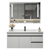 爱家生活 北欧实木浴室柜组合简约轻奢卫生间洗脸洗手盆洗漱台智能卫浴镜柜升级智能款 送铜龙头