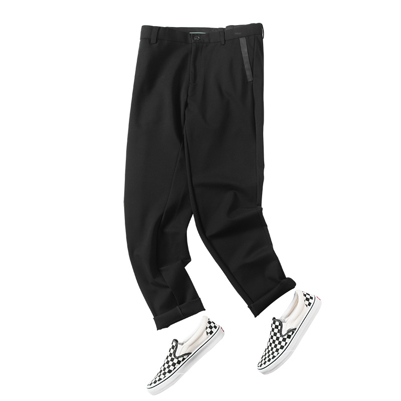 蓝旗X将起系列夏季新款男士潮流九分裤黑色休闲长裤