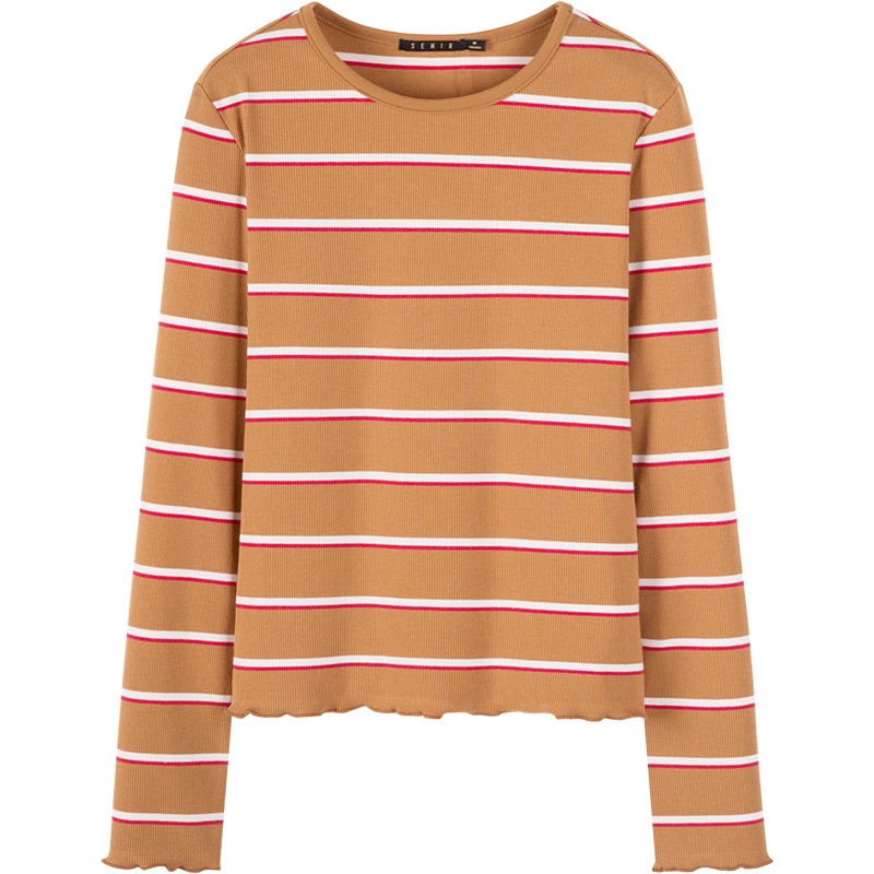 【领198-100券再购】Semir森马长袖T恤女2019秋季新款修身显瘦打底针织衫学生条纹清新上衣