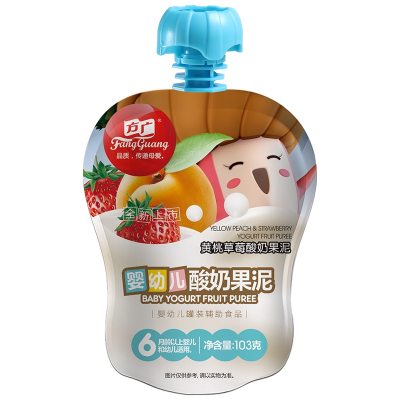 方广 宝宝辅食 黄桃草莓酸奶果泥103g/袋装 儿童果汁泥 吸吸乐袋 佐餐泥