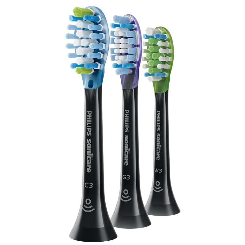 飞利浦(Philips)电动牙刷头 三支集享装 洁净+护龈+亮白 适配HX9954/HX9924 黑色HX9073/96