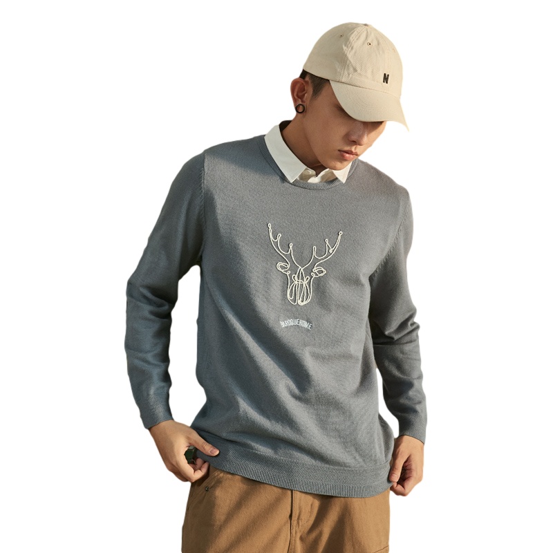 [2.5折价81元]唐狮秋季新款男毛衣假两Polo领潮流刺绣宽松学生外穿毛线衫