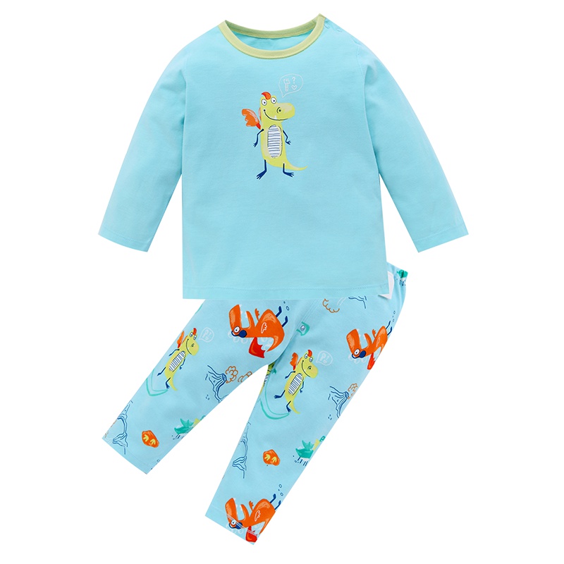 米乐鱼儿童睡衣春夏季男女童长袖纯棉小女男孩宝贝无痕家居服套装6月-10岁73-80cm薄款四季