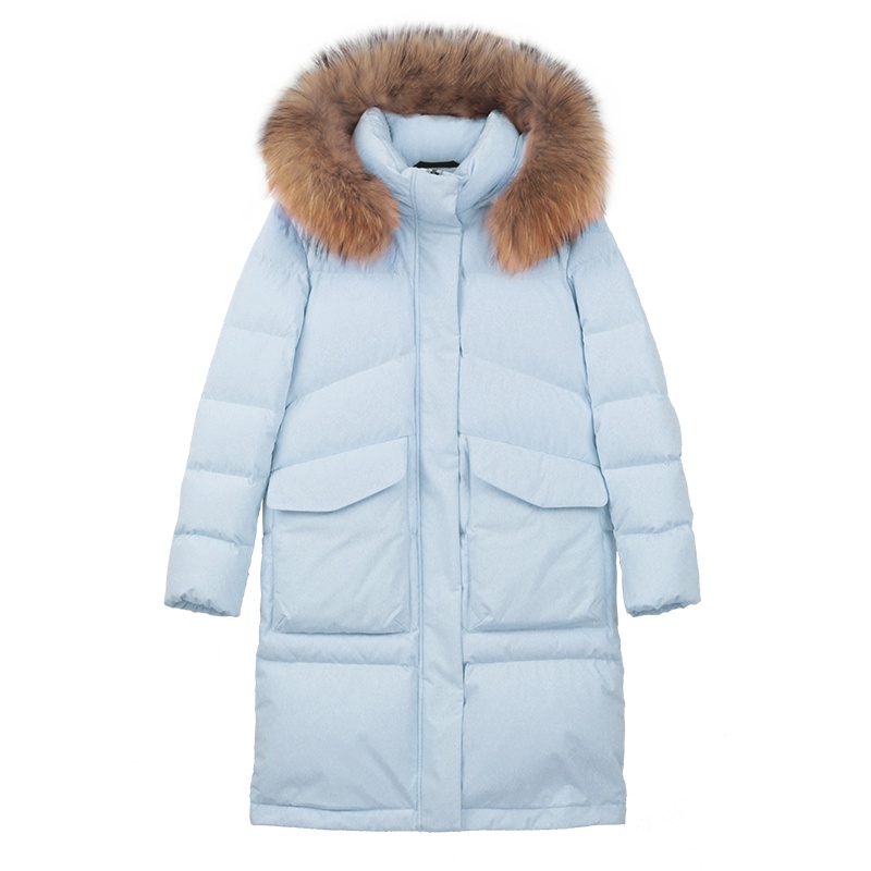 坦博尔新款时尚羽绒服女收腰中长款大毛领韩版修身秋冬女装