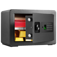 得力(deli)33559指纹密码保管箱(黑色) 高25cm双保险办公家用入衣柜防盗小型隐形保管柜 入墙保险柜保险箱