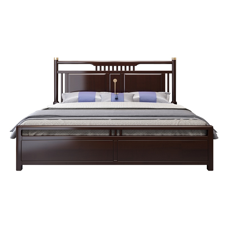 月影梳桐新中式实木床1.8米现代轻奢禅意高箱储物抽屉床1.5m主卧双人床