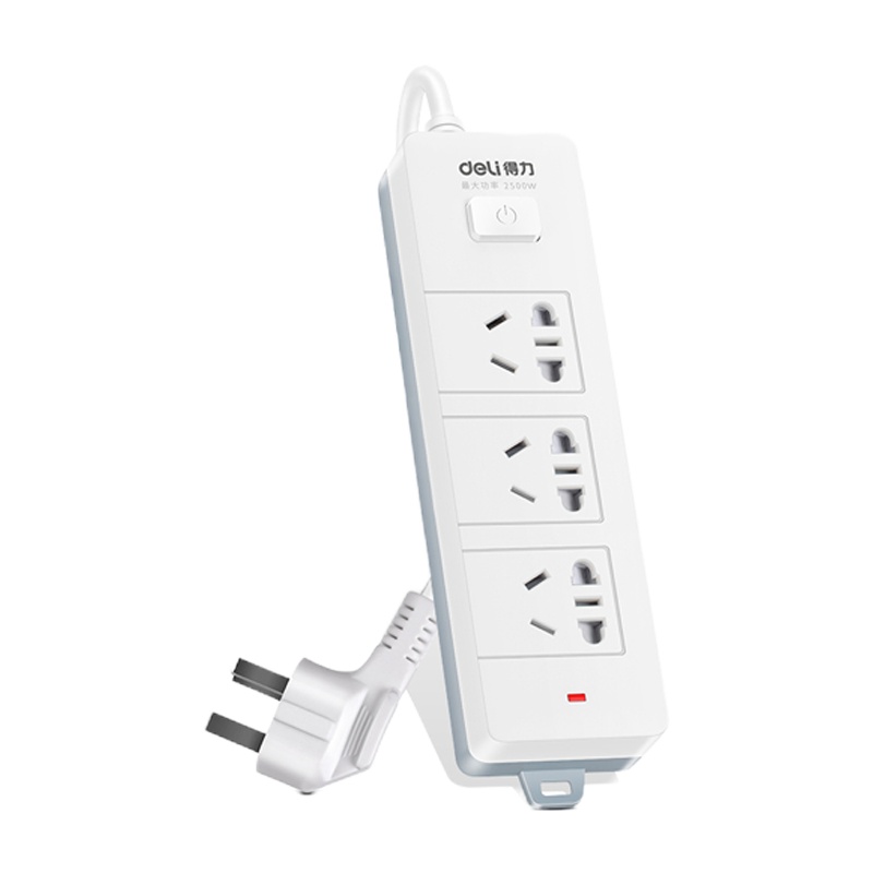 得力(deli)18274 新国标3组合位孔2米 防触电 总控开关插座/插排/插线板 白色