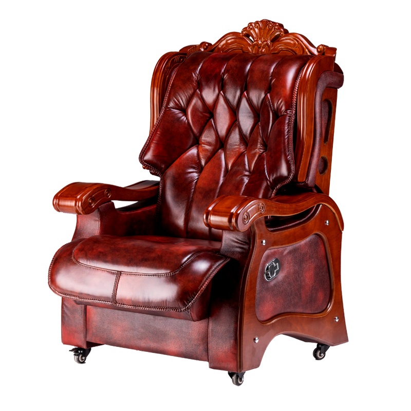 全简牛皮大班椅办公椅电脑椅可躺牛皮豪华老板椅固定扶手