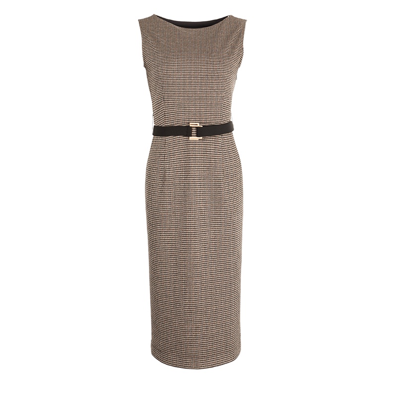 晚白2021春季新品修身显瘦圆领无袖高腰格子包臀裙及膝连衣裙女