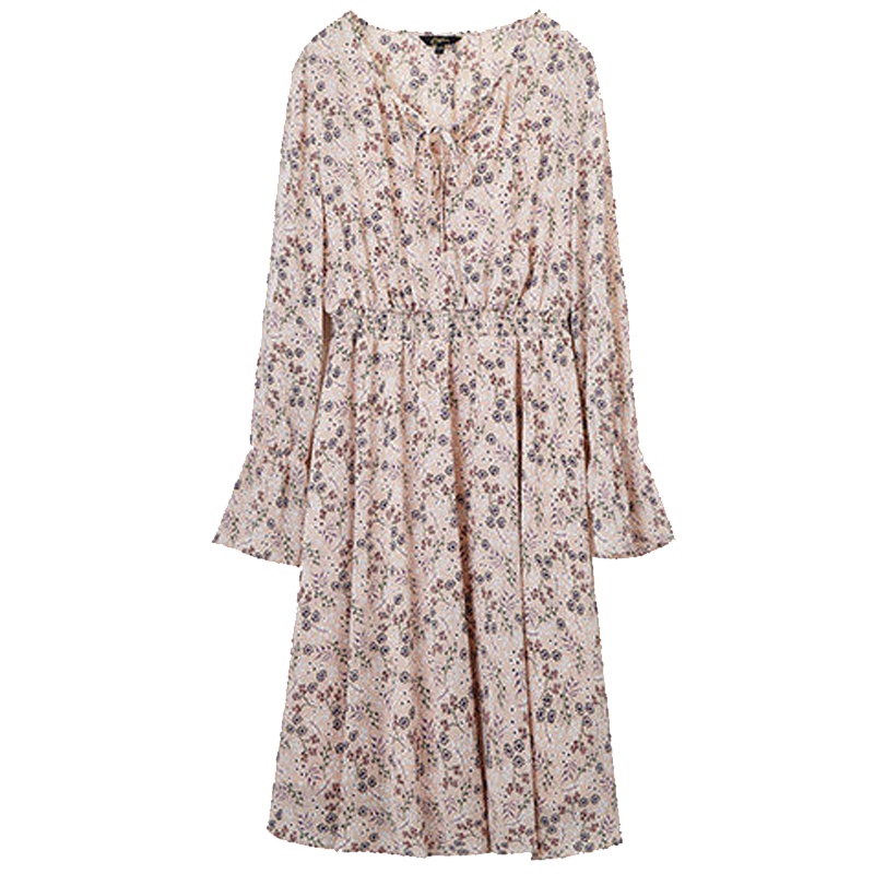 拉夏贝尔candie’s春季新款韩版小香风雪纺碎花长袖连衣裙30083283