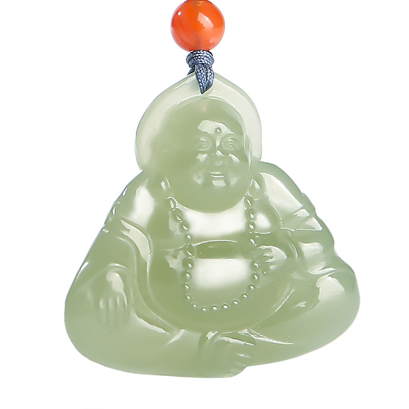 印象眸 和田玉吊坠 浅青玉晴水绿弥勒佛女款玉石挂件 附送证书