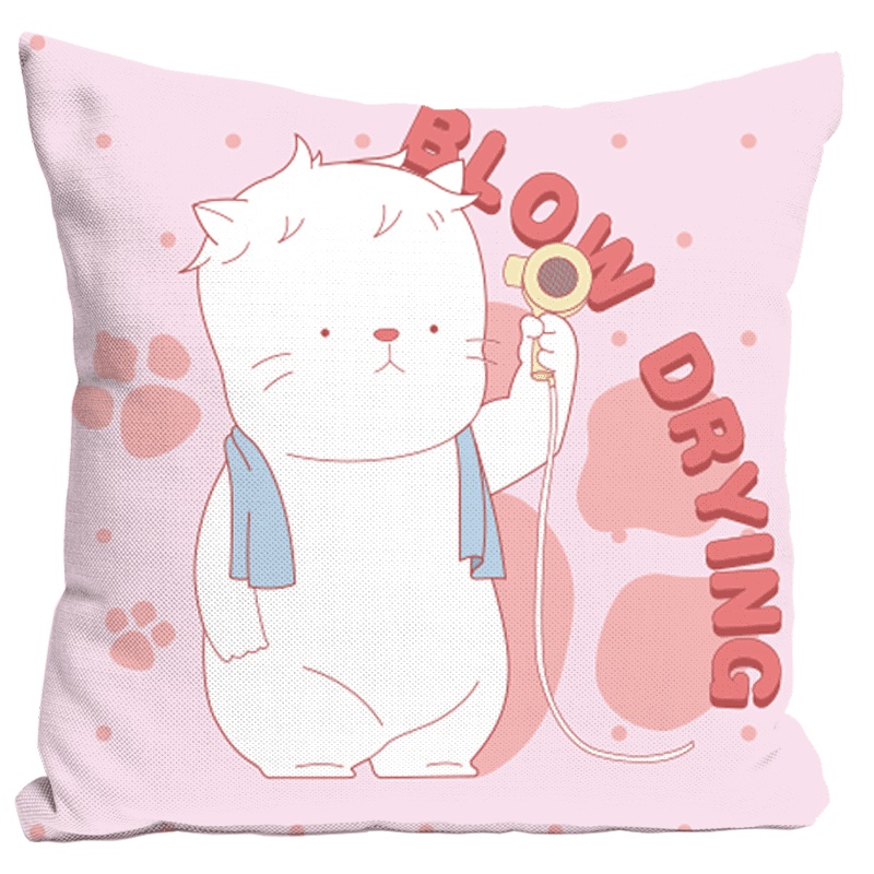 我的邻居全是猫 白猫2 棉麻抱枕粉色
