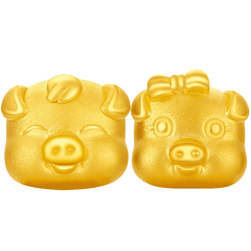 周大生 定价黄金手链转运珠 3D硬足金男女情侣通用款生肖本命年小金猪吊坠送恋人