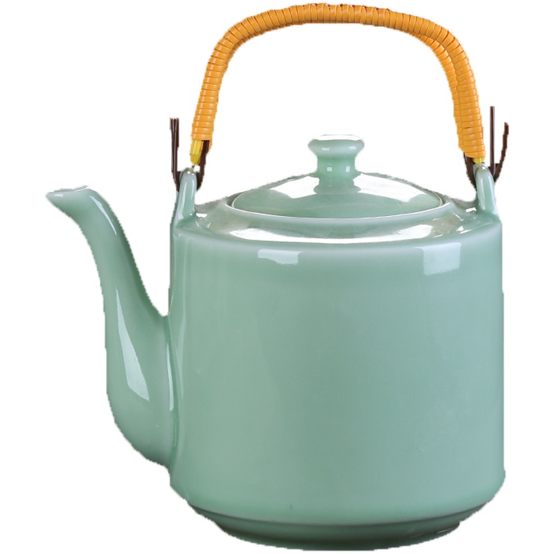青瓷大号提梁壶餐厅饭店耐热青瓷中式茶壶大容量提梁壶家用陶瓷凉水壶