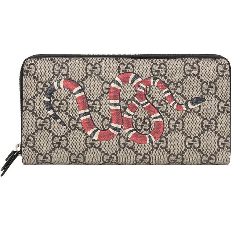 GUCCI 古驰 男士双G动物图案蛇织物配皮长款钱包钱夹 451273 K561N