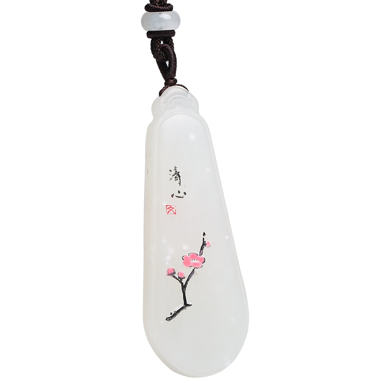 印象眸[玉雕大师陈朋旭工作室作品]和田玉意境线雕白玉吊坠寒梅傲雪孤品玉石吊坠 附证书