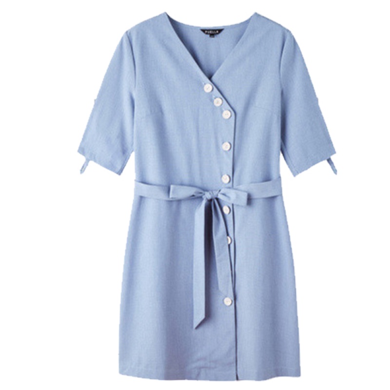 【专柜同款】Puella女装夏季新款V领韩版宽松五分袖连衣裙20013879