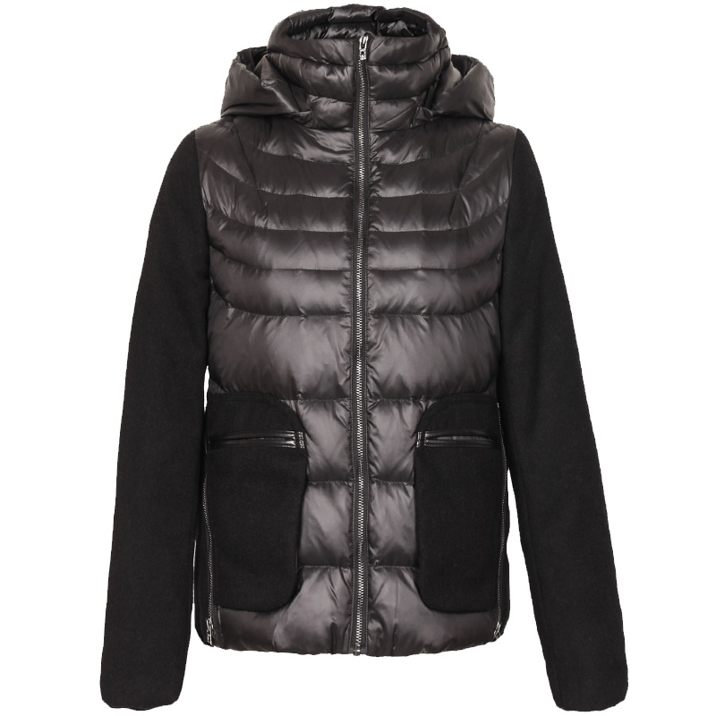 ERAL/艾莱依短款羽绒服女修身毛呢 拼接袖2019C