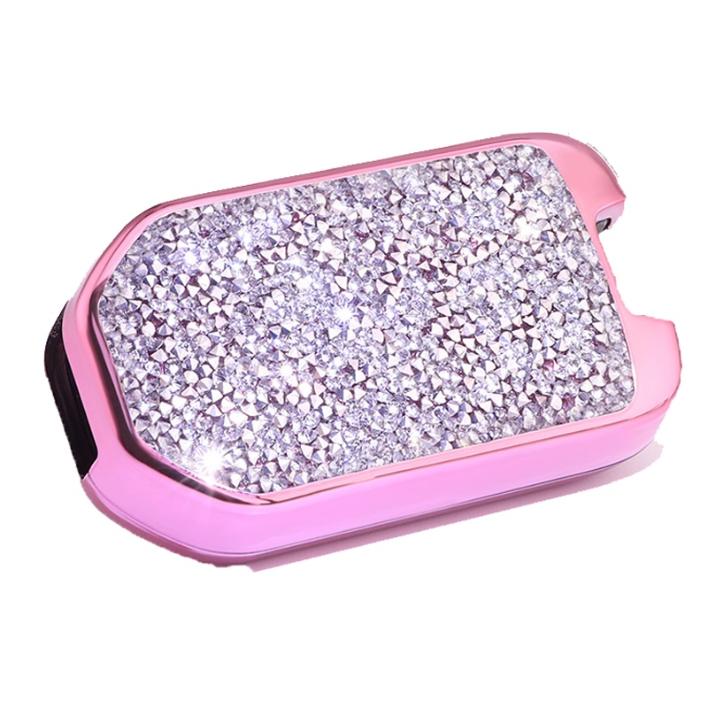 富屯 本田钥匙包带钻 本田凌派杰德雅阁汽车汽车带钻镶钻女士钥匙包壳保护套扣 粉银套装