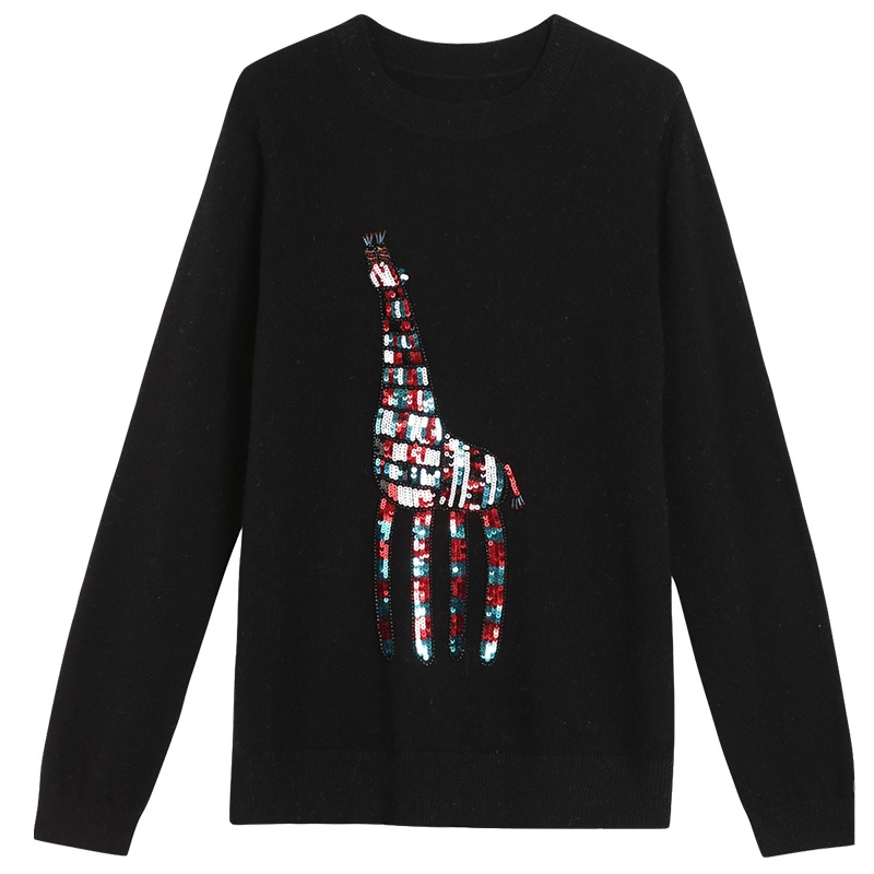 金菊秋冬新款毛衣长颈鹿圆领100%羊毛衫女