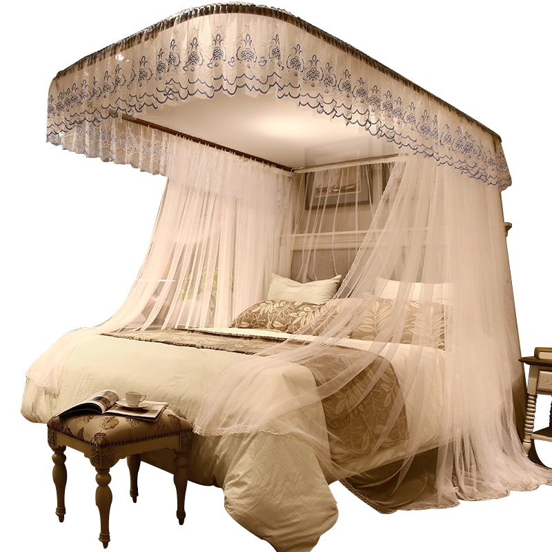 京城派 导轨蚊帐加厚拉幕U型宫廷公主风落地加密婚庆1.8双人家用蚊帐
