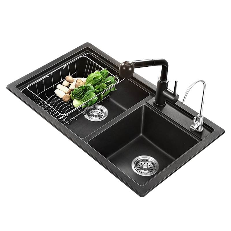 HIGOLD/悍高石英石双槽水槽套装 厨房家用洗菜盆洗碗池水池手工水槽