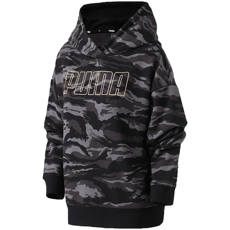 PUMA女装刘雯同款套头连帽加绒保暖卫衣运动服855597 L 85559738大象灰+全印花