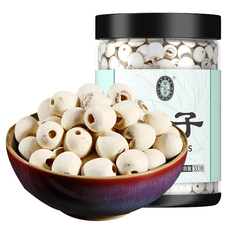 宁安堡湖南特产湘潭莲子取芯磨皮白莲无芯湘莲百合银耳白莲子300g罐装