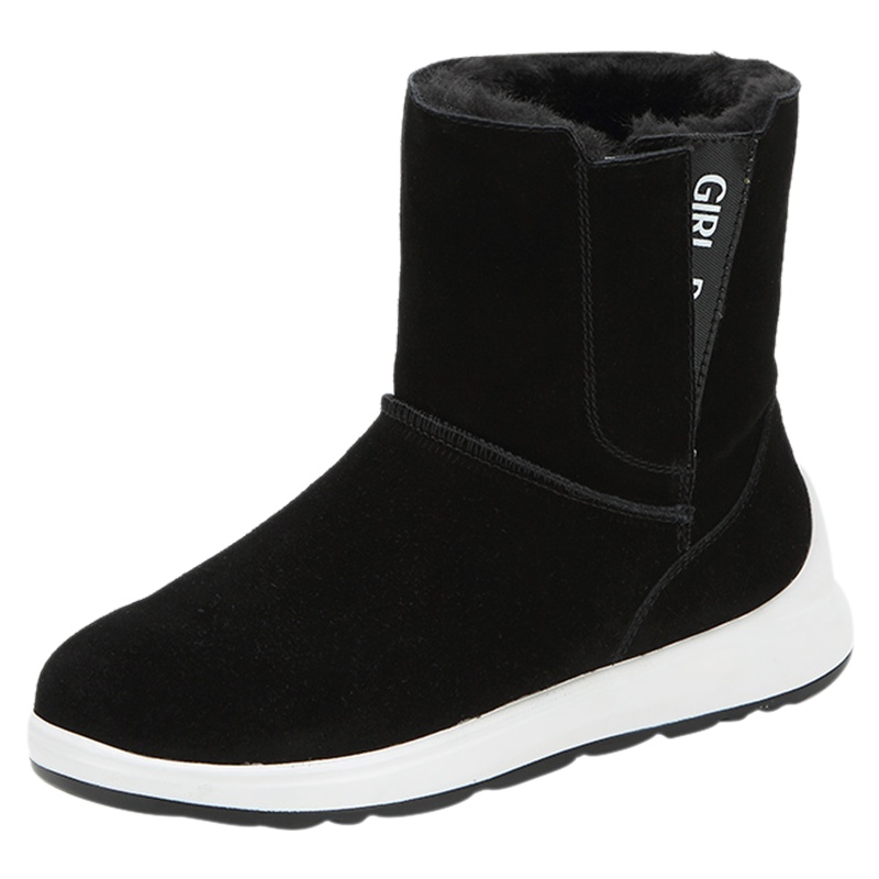 达芙妮雪地靴冬新款真皮加绒加厚魔术贴运动女短靴