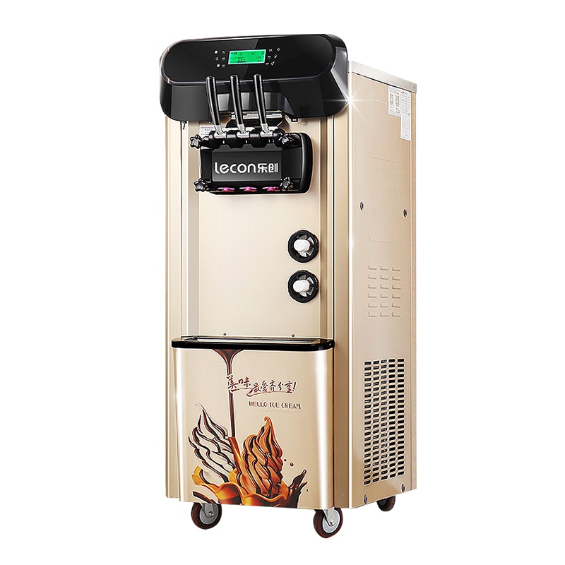 lecon/乐创 商用冰淇淋机立式雪糕机 小型全自动奶浆甜筒冰激凌机 金色立式