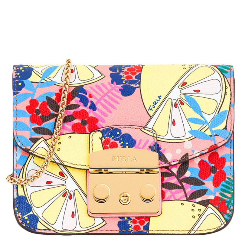 [直营]FURLA 芙拉 Metropolis Message 系列女士迷你黑色多色拼色彩绘牛皮单肩斜挎包