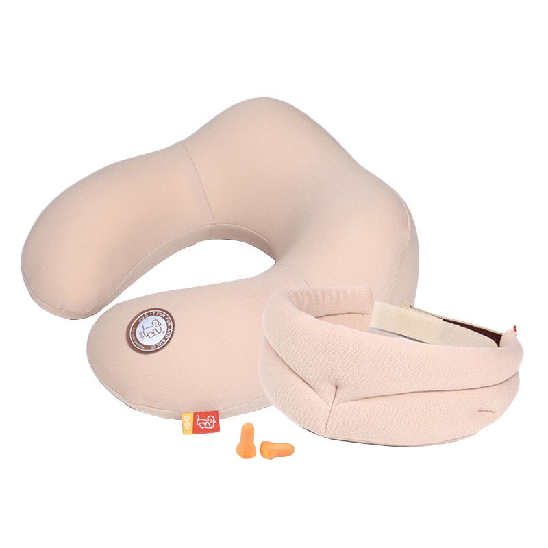 吉吉(GiGi)汽车U型枕头枕护颈枕 G-1333太空记忆棉飞机旅行枕 午休枕3件套 杏色