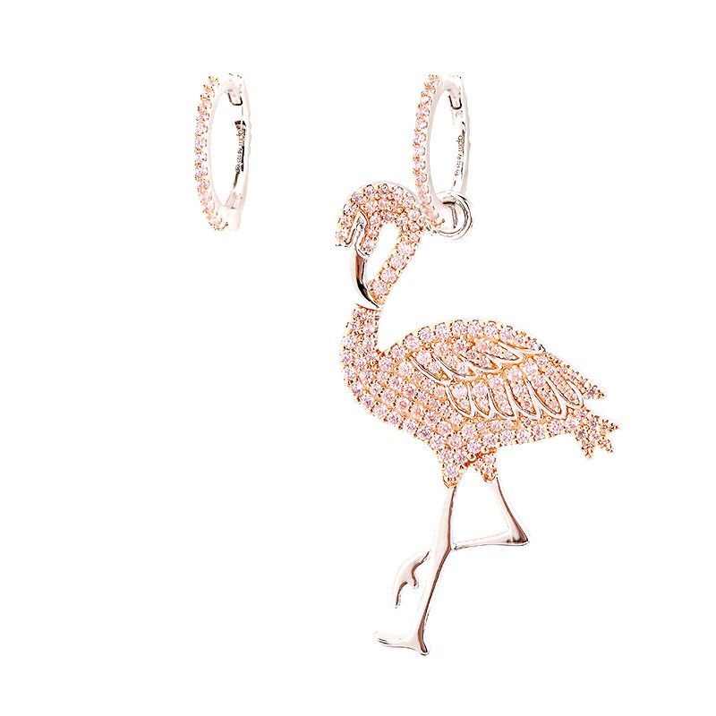 APM Monaco 蔡依林杨紫明星同款不对称银镶粉晶钻火烈鸟设计耳环时尚气质耳坠