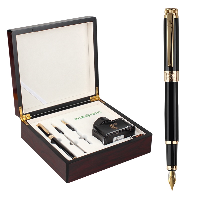 英雄(HERO)钢笔时尚个性商务办公铱金钢笔 墨水礼盒套装1076 三件套