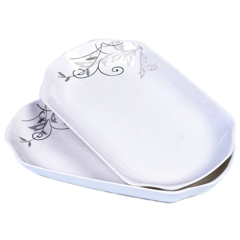 [鱼盘2个装]大号鱼盘骨瓷陶瓷蒸鱼盘长方形鱼碟子景德镇鱼碗盘碟创意装鱼盘子-时尚黑线