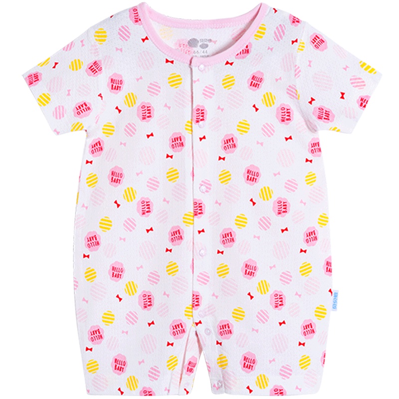 贝贝怡婴儿衣服短袖连体衣夏季可爱印花宝宝闭档爬爬服BB1135