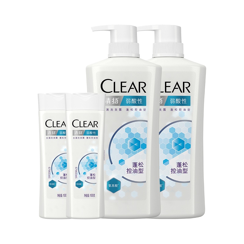 清扬(Clear)弱酸性去屑洗发露蓬松控油型洗护套装(720X2+100X2)G[联合利华]