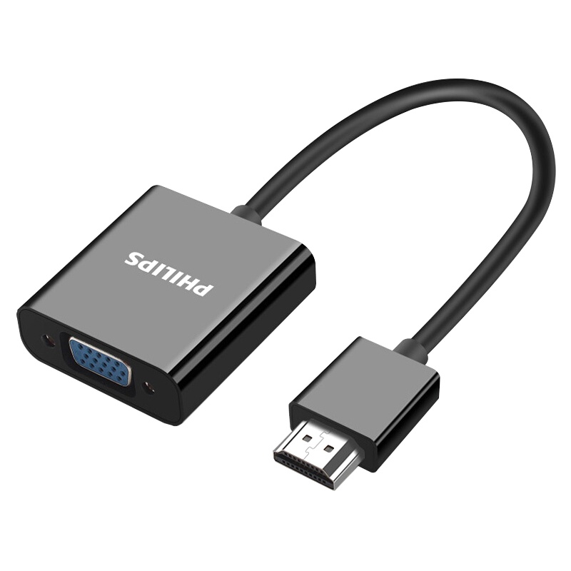 飞利浦(PHILIPS)HDMI转VGA转换器高清视频转接头笔记本电脑机顶盒接电视投影仪连接线-黑