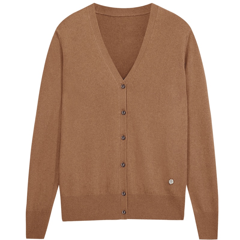 鄂尔多斯1980 秋冬简约V领系扣女羊绒开衫简约百搭针织衫