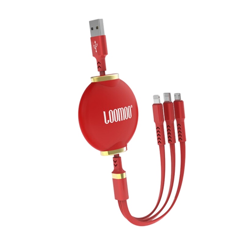 乐默 LCB-155 红灯笼伸缩一拖三适用MicroUSB/Lightning/Type-C可伸缩 （单位：件）