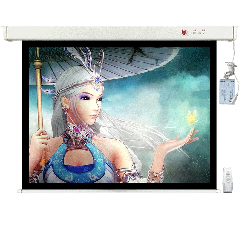 興印XINGYIN-redleaf红叶电动挂式投影仪幕布120寸玻珠4k高清办公投影幕打印标签 4:3