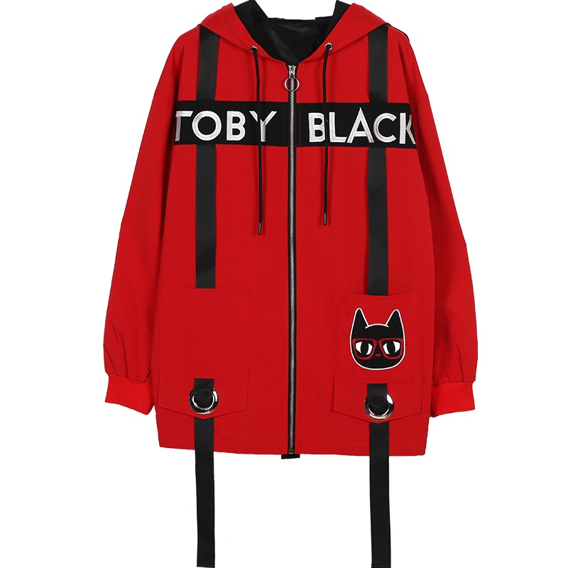 a02新款个性飘带字母刺绣印花连帽拉链秋季外套女DTU5B0731JK