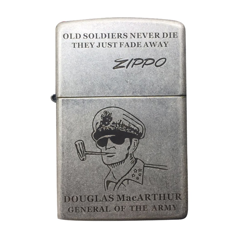 美国ZIPPO打火机 芝宝 经典铬磨砂深雕麦克阿瑟将军 个性防风煤油火机