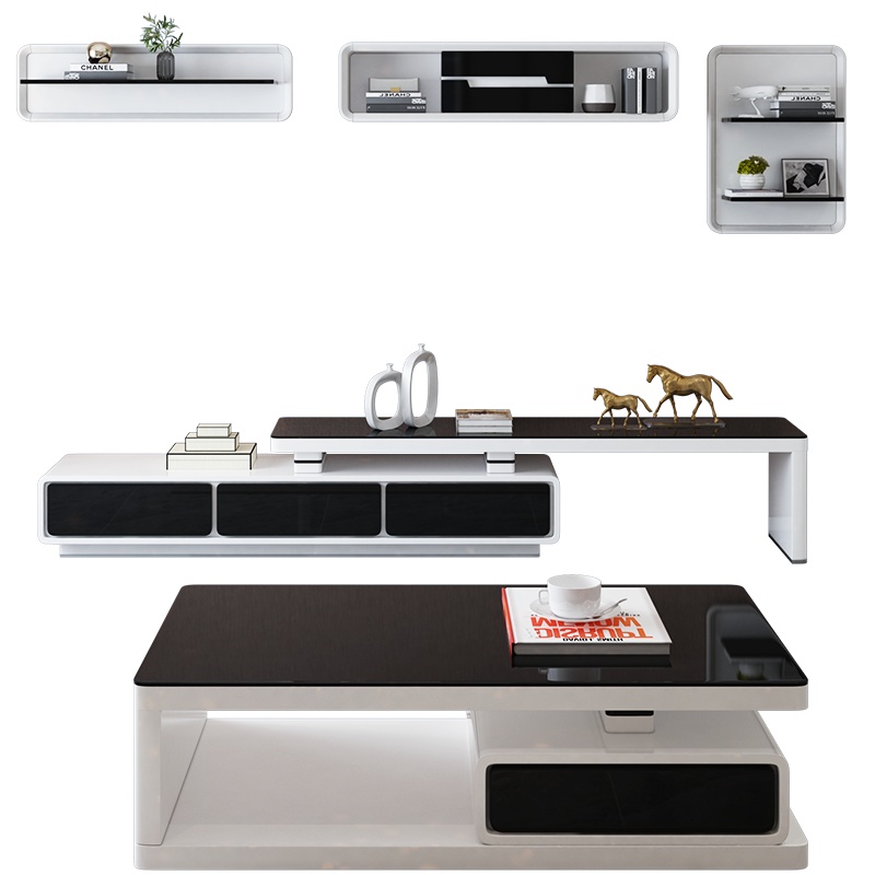 A家家具 电视柜 伸缩电视柜茶几组合简约现代钢化玻璃客厅 DB1407 小户型成套家具