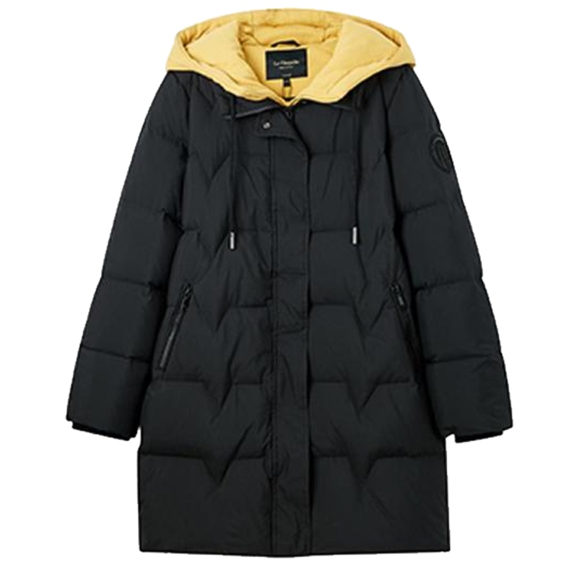 拉夏贝尔鸭绒羽绒服2019新款冬季女装宽松韩版气质保暖连帽中长款外套10017739