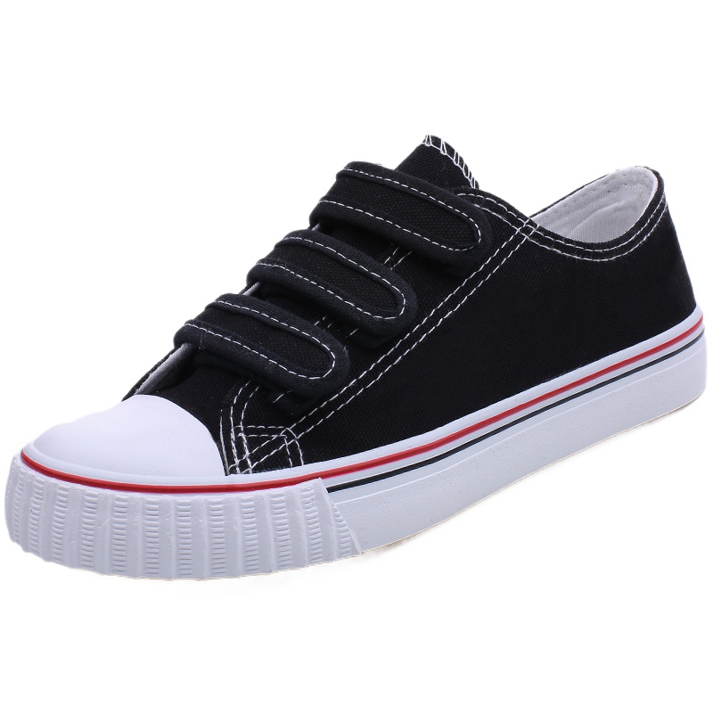 2019新款春夏季街拍黑色魔术贴帆布鞋女韩版百搭学生原宿小白鞋